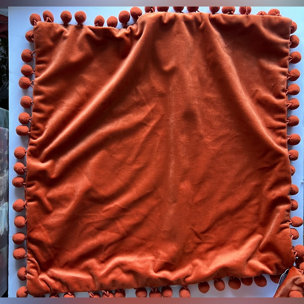 Pair of Orange Pom Pillow Covers